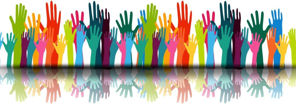 vector illustration of a group people hands up