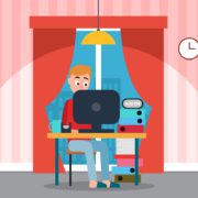 Graphic design of programmer at home working on computer vector