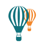 orange and teal hot air balloon graphic