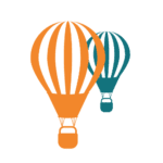 orange and teal hot air balloon graphic