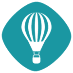 Hot air balloon graphic with blue background