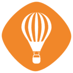 Hot air balloon graphic with orange background